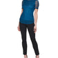 DKNY Women's Ruched Sheer Sleeve Top Blue Size Petite Medium