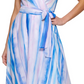 DKNY Women's Printed Faux Wrap Tiered Midi Dress Blue Size 16