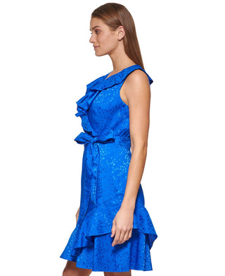 DKNY Women's Ruffled Faux Wrap Dress Blue Size 8