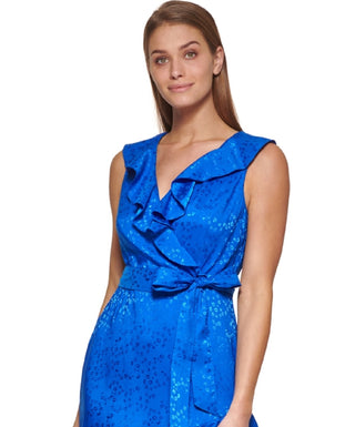 DKNY Women's Ruffled Faux Wrap Dress Blue Size 2