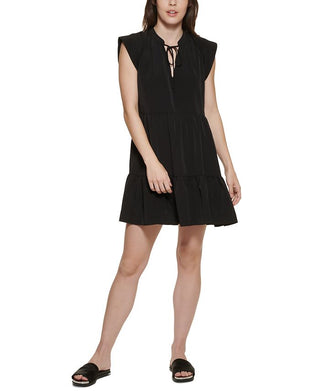 DKNY Women's Tie Neck Tiered Dress Black Size X-Small