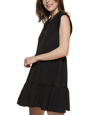 DKNY Women's Tie Neck Tiered Dress Black Size X-Small