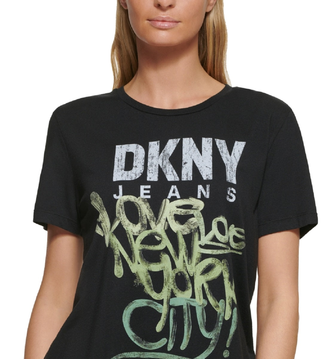 DKNY Women's Graffiti Logo T-Shirt Black Size Large