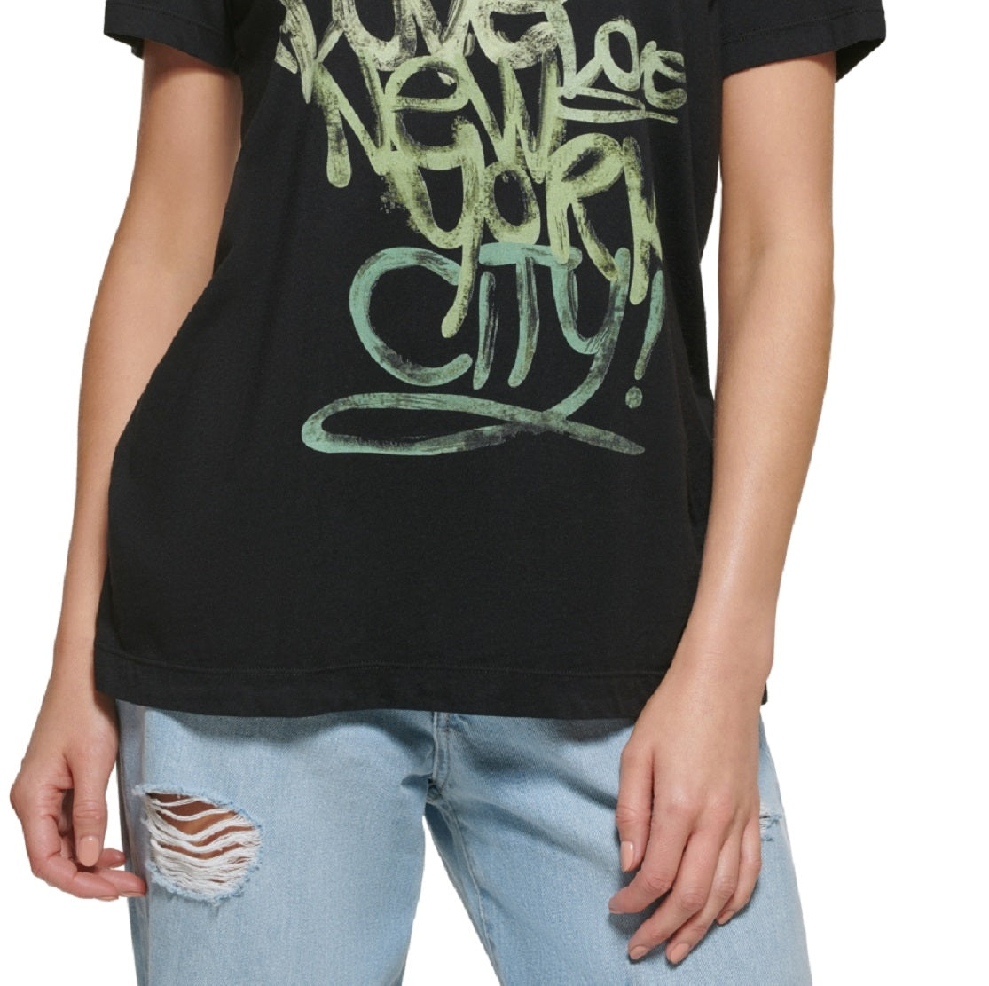 DKNY Women's Graffiti Logo T-Shirt Black Size Large