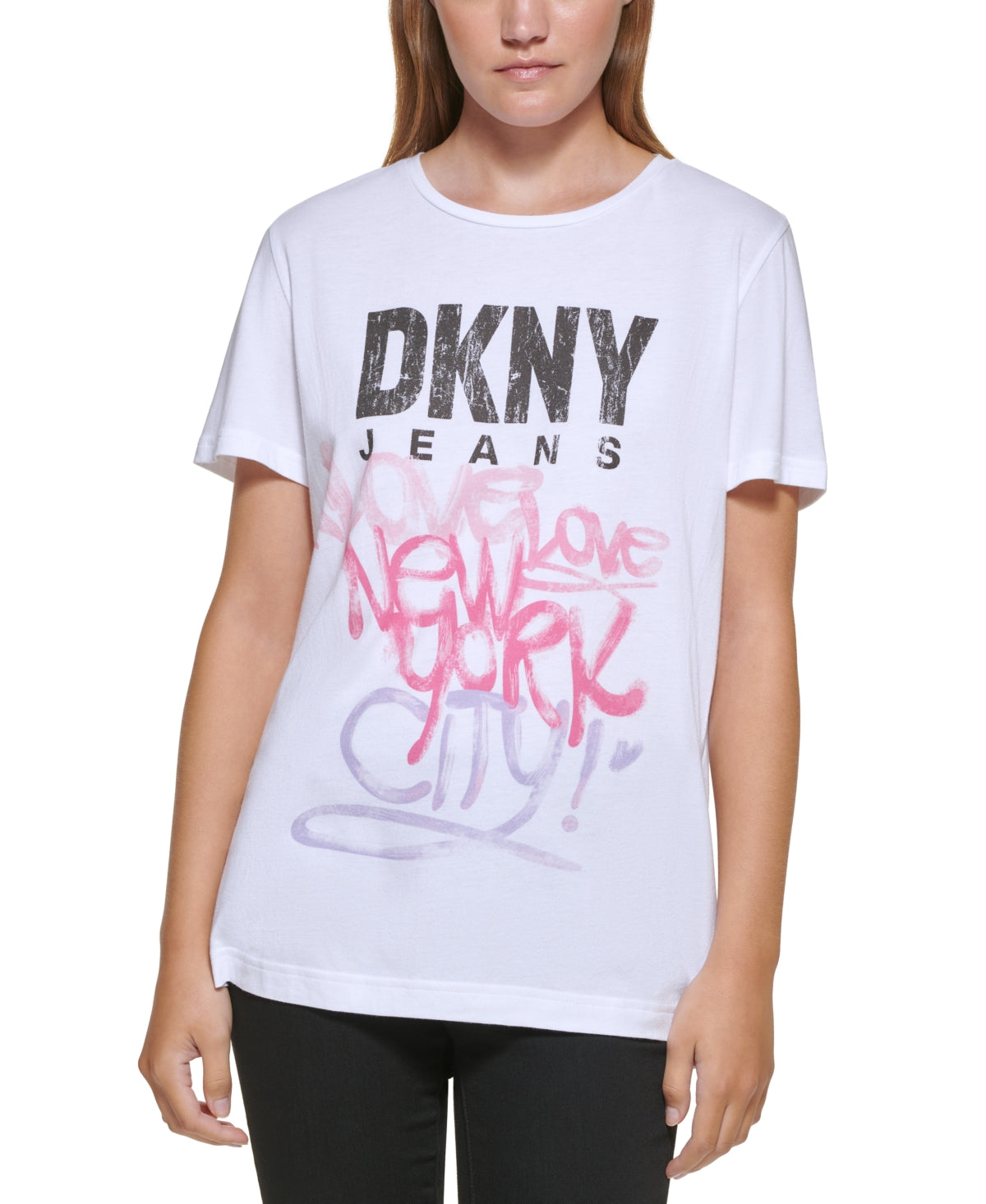 DKNY Women's Graffiti Logo T Shirt White Size Medium