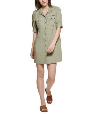 DKNY Women's Puff Sleeve Snap FronT-Shirt Dress Green Size Medium