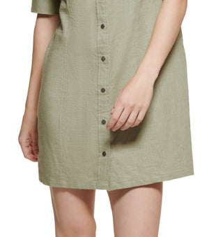 DKNY Women's Puff Sleeve Snap FronT-Shirt Dress Green Size Medium