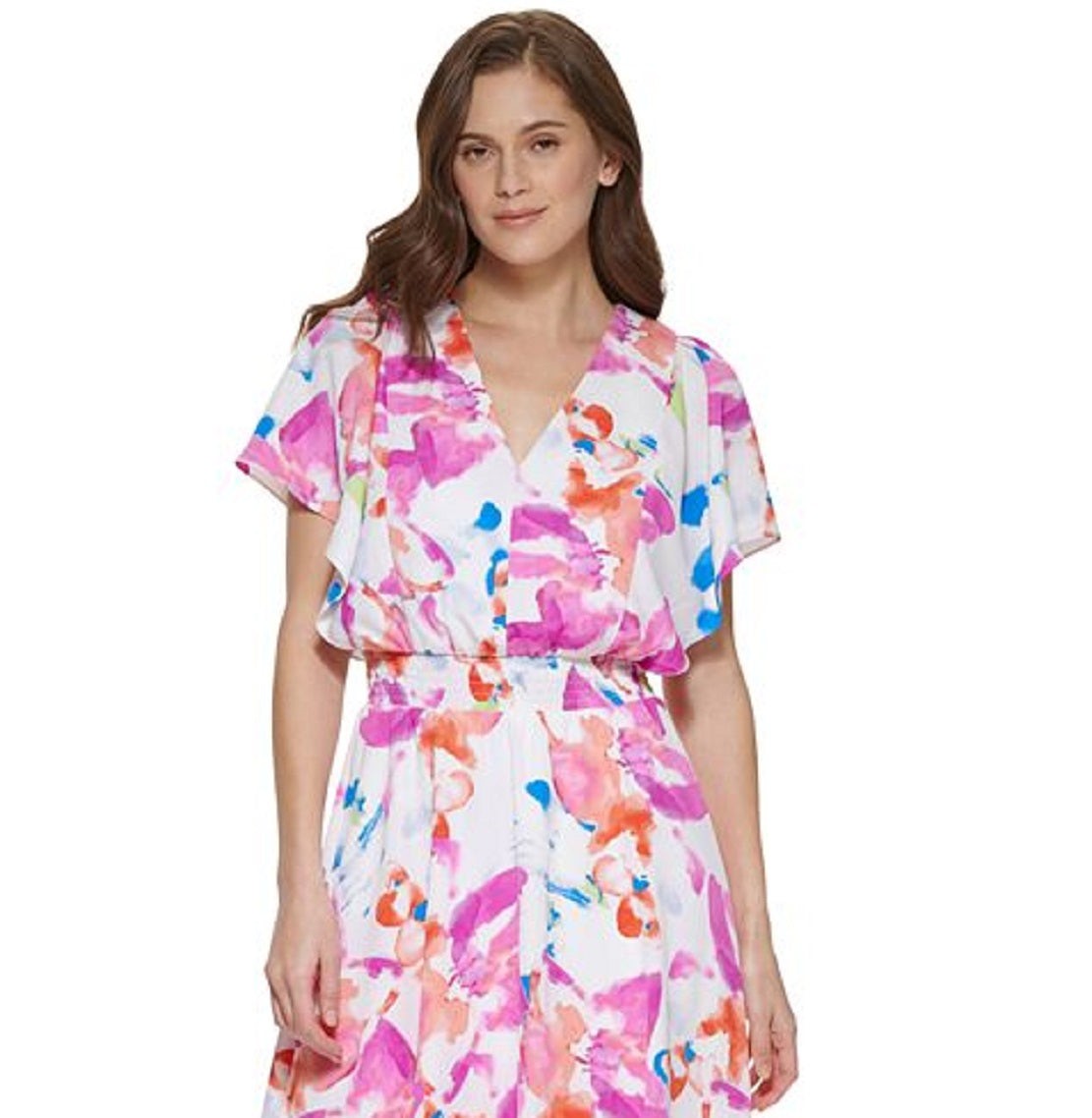 DKNY Women's Smocked Waist Midi Dress Pink Size 10Petite