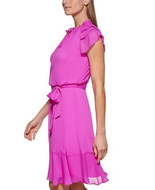 DKNY Women's Ruffle Hem Dress Pink Size 4Petite