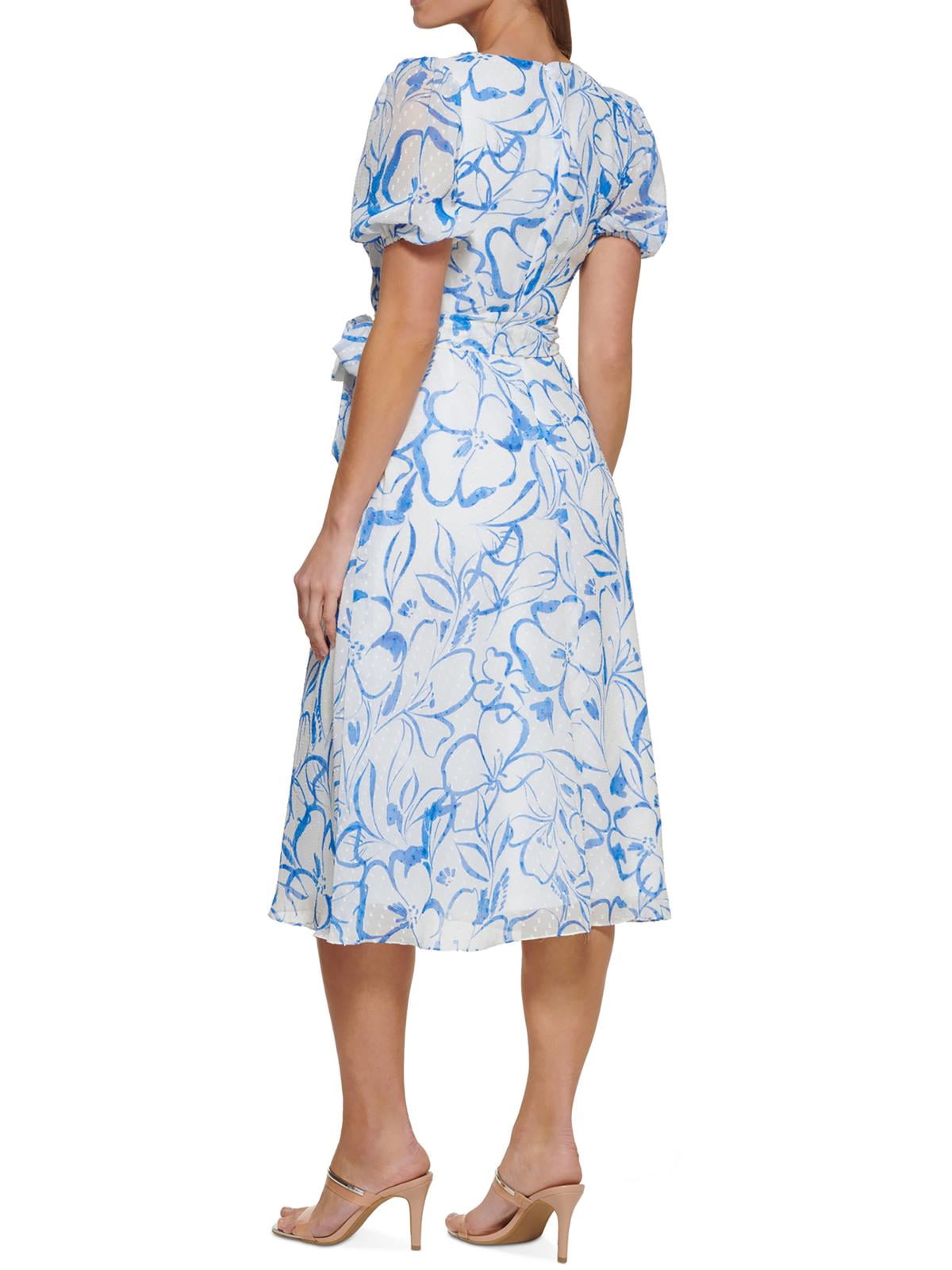 DKNY Women's Balloon Sleeve Faux Wrap Dress White Size 2Petite