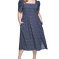 DKNY Women's Short Sleeve Smocked Midi Dress Blue Size 14W