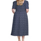 DKNY Women's Short Sleeve Smocked Midi Dress Blue Size 14W