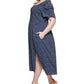DKNY Women's Short Sleeve Smocked Midi Dress Blue Size 14W