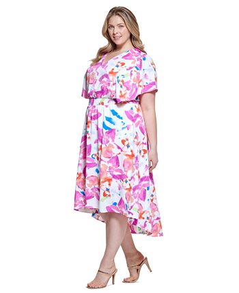 DKNY Women's Smocked Waist Midi Dress Pink Size 18W