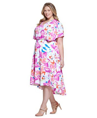 DKNY Women's Smocked Waist Midi Dress Pink Size 18W