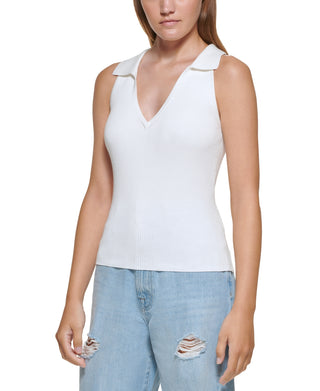 DKNY Women's Polo Tank Sweater White Size Large