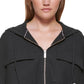 DKNY Women's Cropped Rib Knit Hoodie Black Size Medium