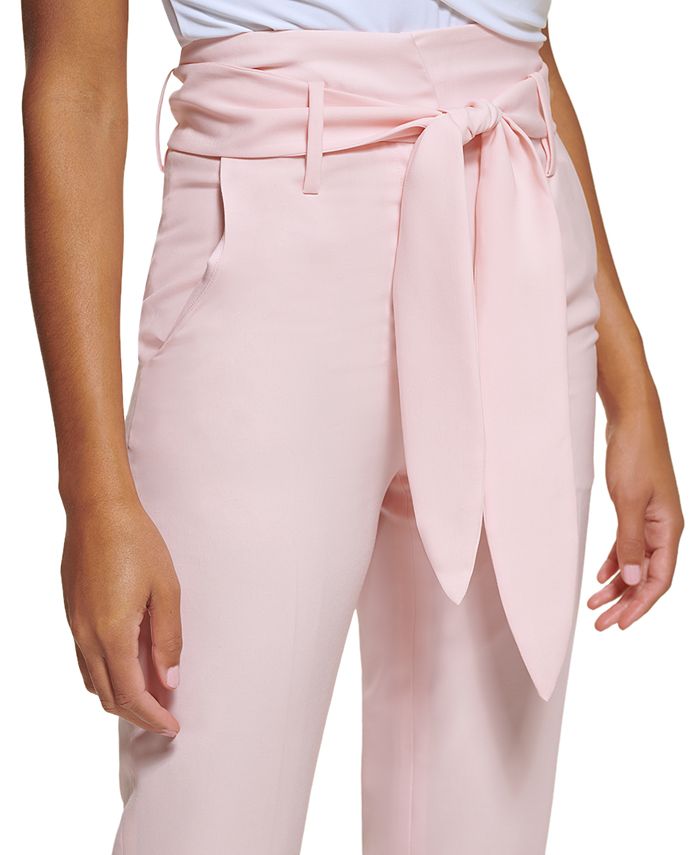 DKNY Women's High Waisted Tie Front Pants Pink Size 16 – Steals
