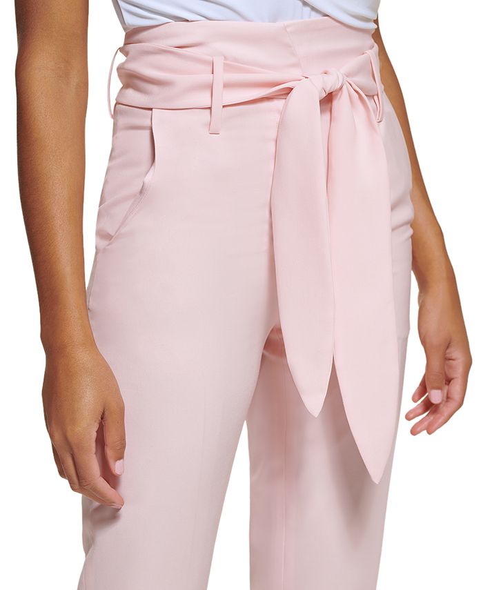 DKNY Women's High Waisted Tie Front Pants Pink Size 8