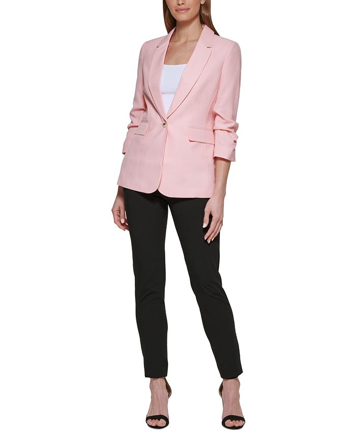 DKNY Women's Madison Ruched Sleeve Jacket Pink Size 10