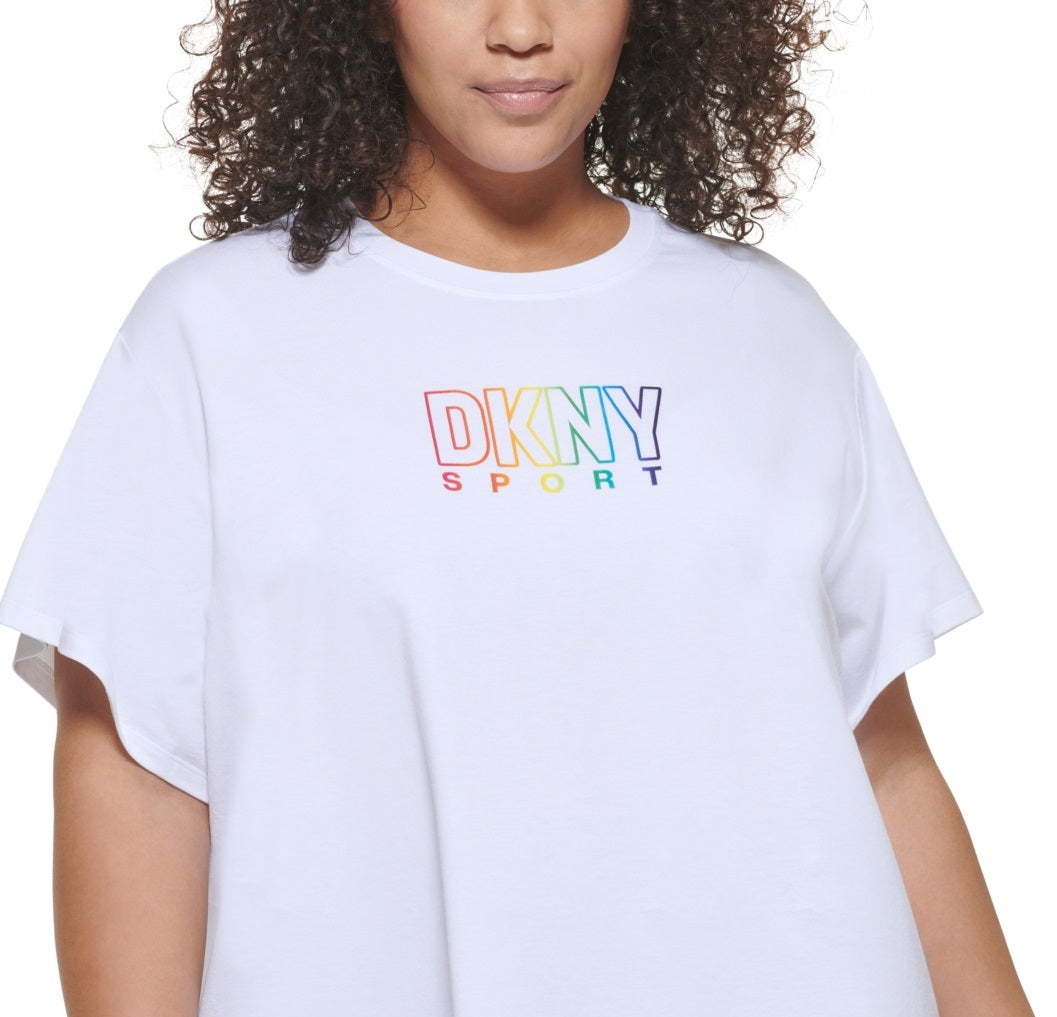 DKNY Women's Pride Logo T-Shirt White Size 1X