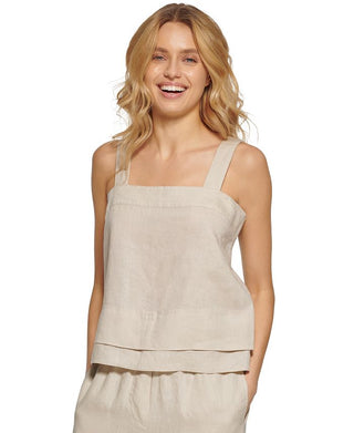 DKNY Women's Linen Tank Top Beige Size Medium