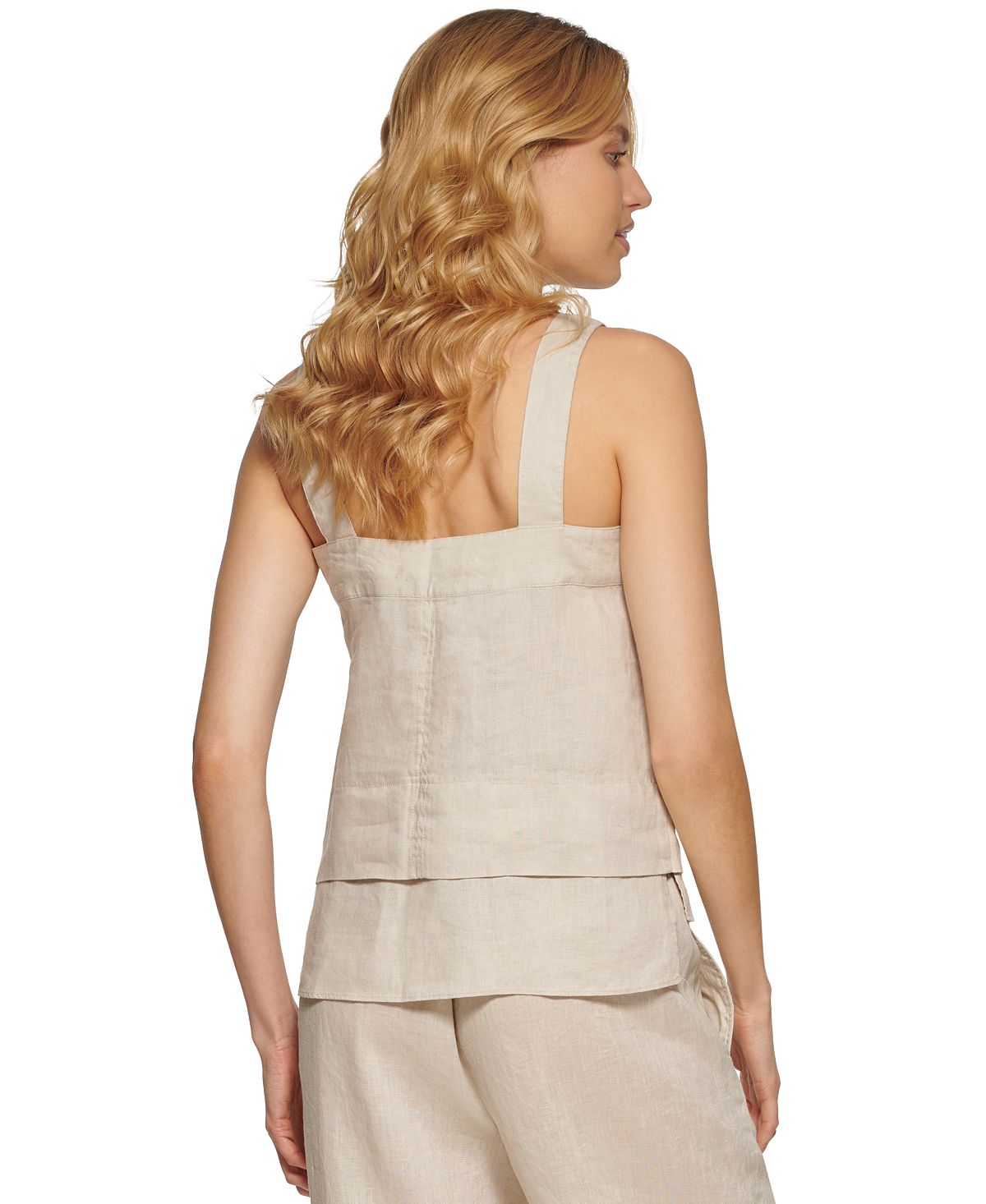 DKNY Women's Linen Tank Top Beige Size Medium