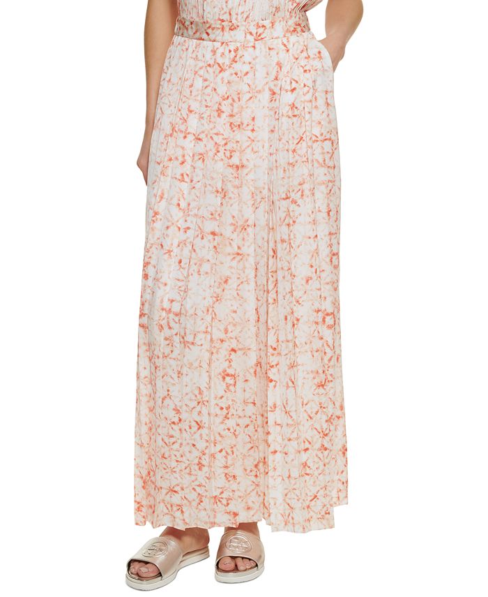 DKNY Women's Printed Pleated Maxi Skirt White Size Small