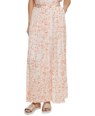 DKNY Women's Printed Pleated Maxi Skirt White Size Small