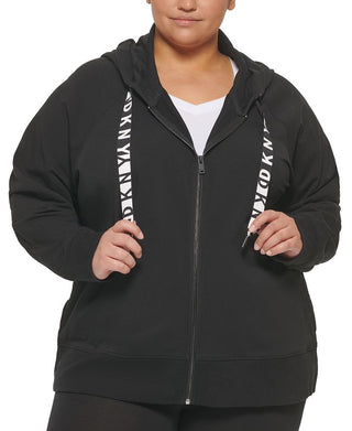DKNY Women's Sport Plus Logo Drawstring French Terry Hoodie Black Size 3X