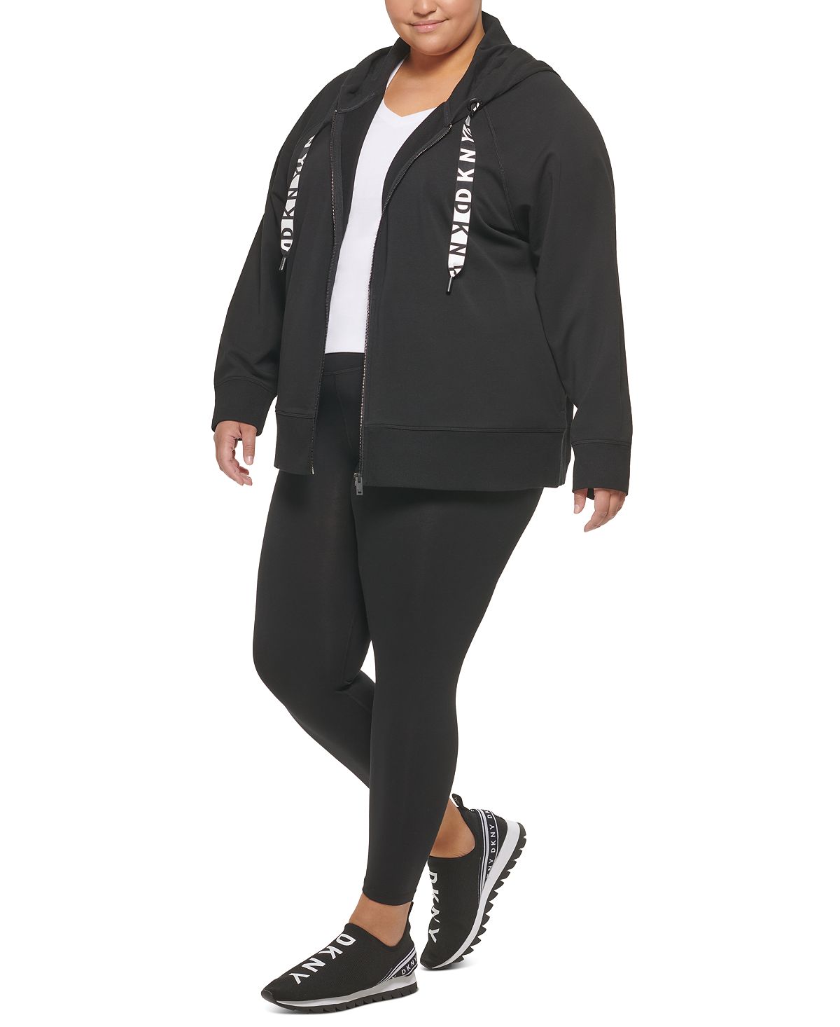 DKNY Women's Sport Plus Logo Drawstring French Terry Hoodie Black Size 3X