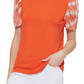 DKNY Women's Mixed Media Print Puff Sleeve Top Orange Size Medium