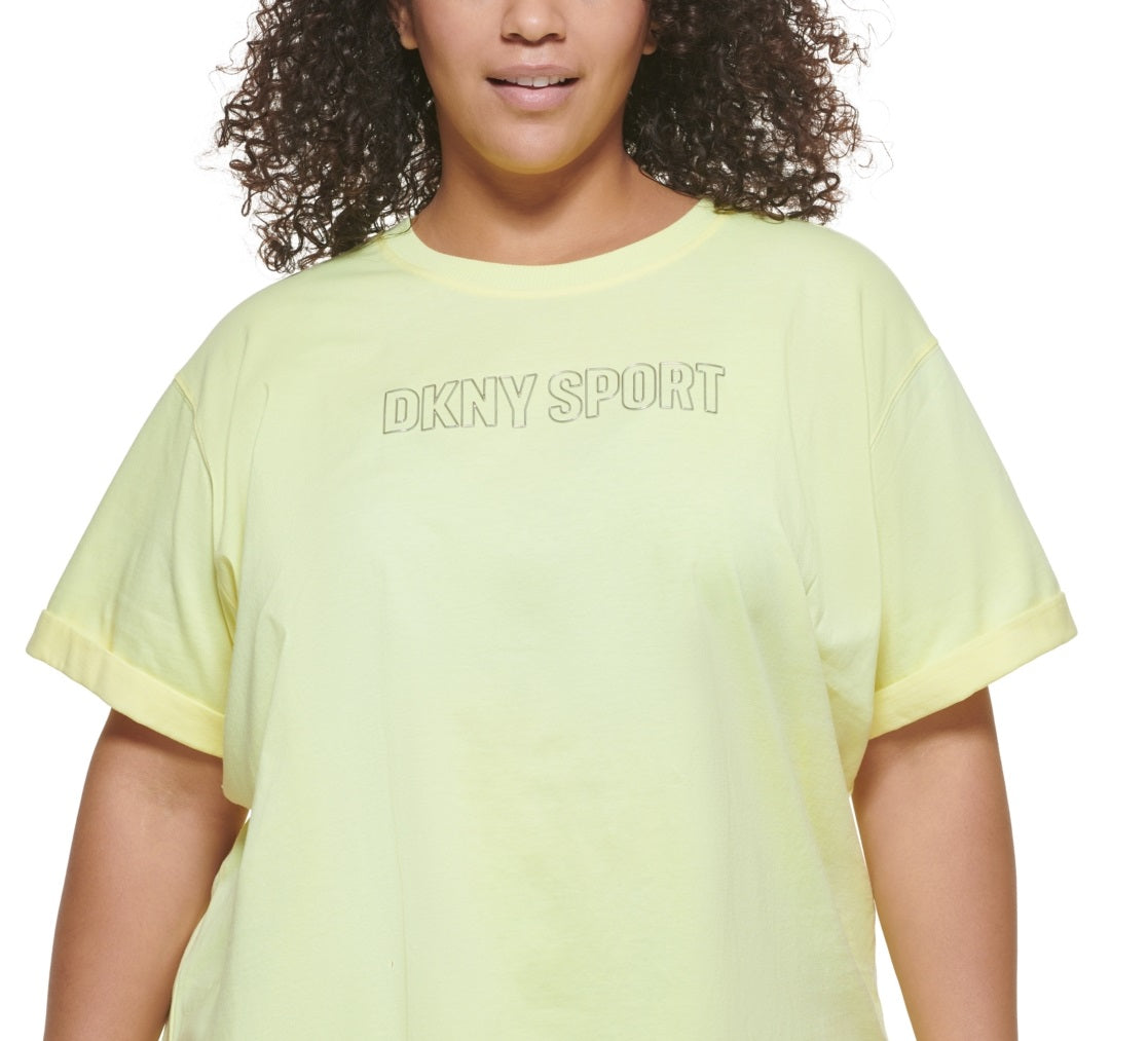 DKNY Women's Cotton Logo T-Shirt Yellow Size 2X