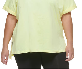 DKNY Women's Cotton Logo T-Shirt Yellow Size 2X