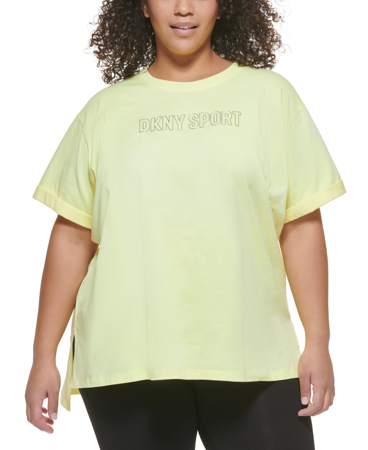 DKNY Women's Cotton Logo T-Shirt Yellow Size 2X