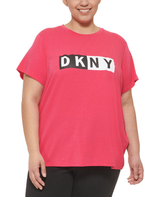 DKNY Women's Two Tone Logo Graphic T-Shirt Pink Size 2X