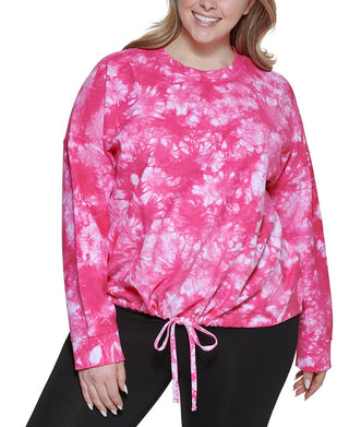 DKNY Women's Terry Pullover Sweatshirt Pink Size 1X