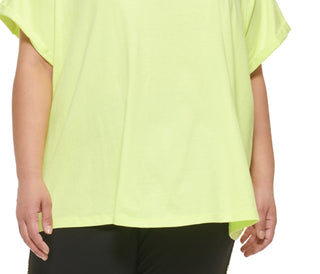 DKNY Women's Sport Plus Knot Front Metallic Logo T-Shirt Yellow Size 1X
