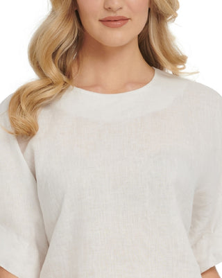 DKNY Women's Drop Shoulder Boxy Linen Top White Size Small