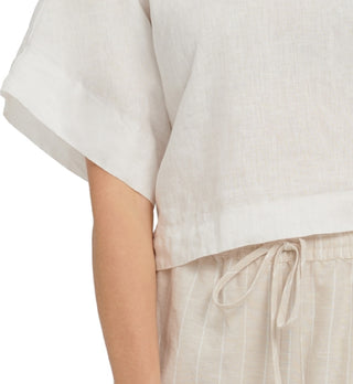 DKNY Women's Drop Shoulder Boxy Linen Top White Size Small