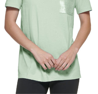 DKNY Women's Sequin Pocket T-Shirt Green Size Large