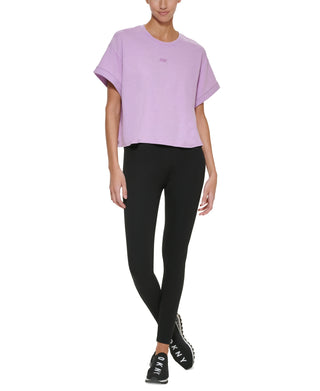 DKNY Women's Boxy Cropped T Shirt Purple Size Large