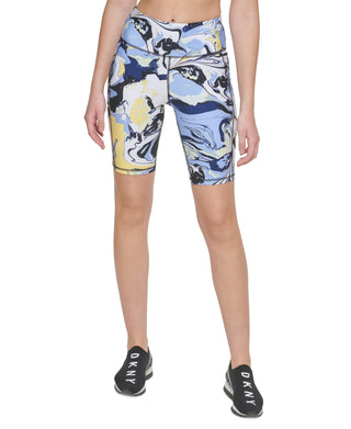DKNY Women's Printed High Waist 9 Bike Shorts Blue Size Small