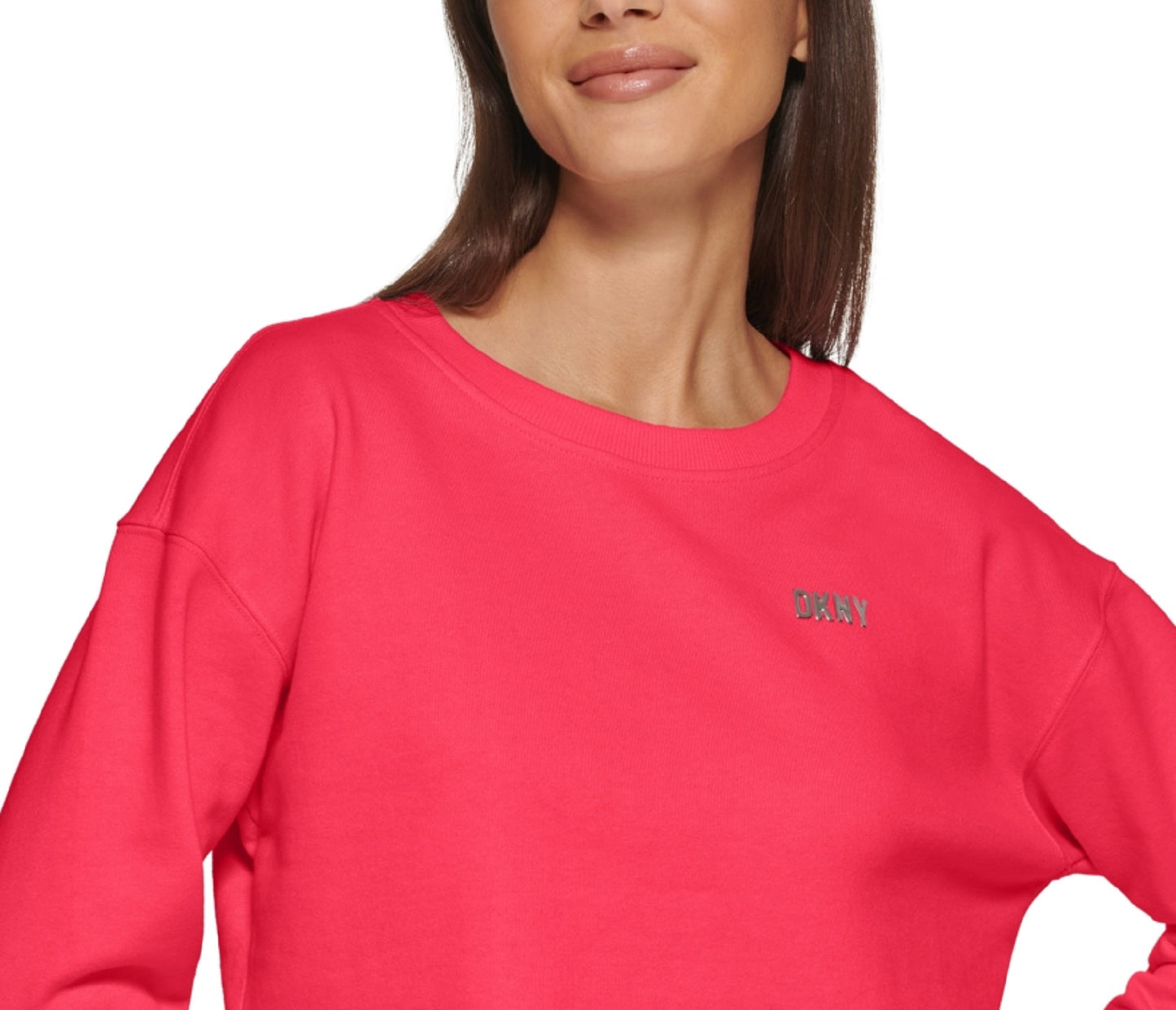 DKNY Women's Metallic Logo Cropped Sweatshirt Pink Size Small