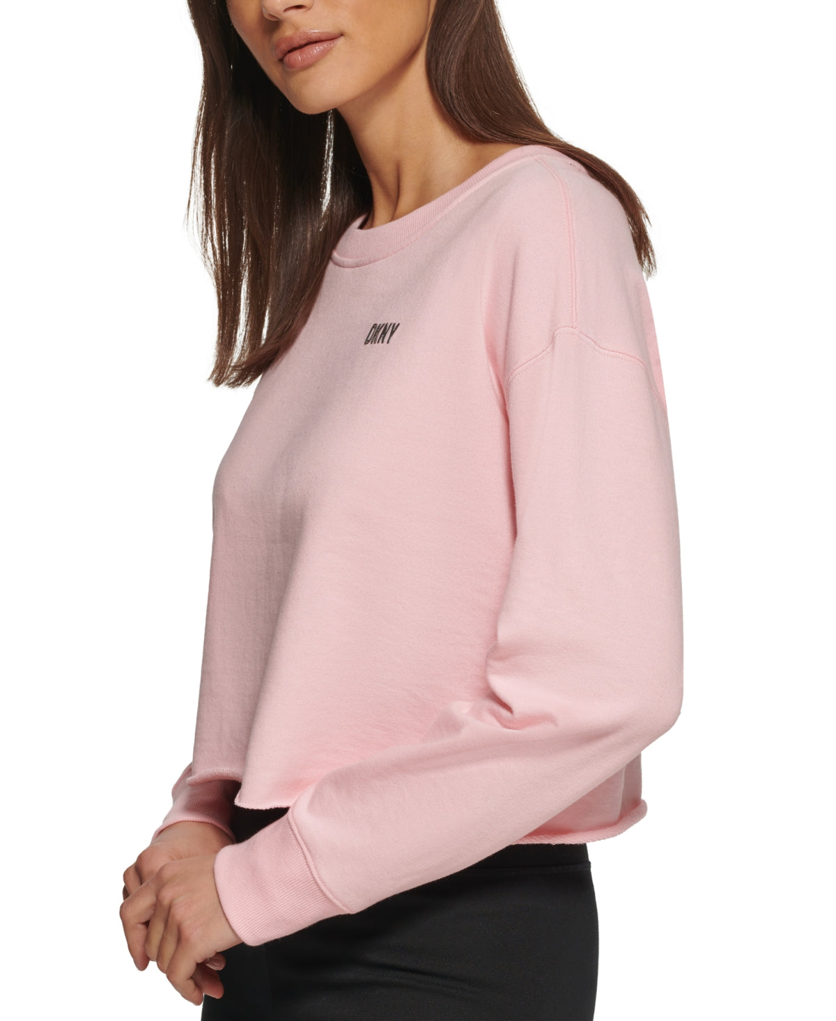 DKNY Women's Metallic Logo Cropped Sweatshirt Pink Size Large