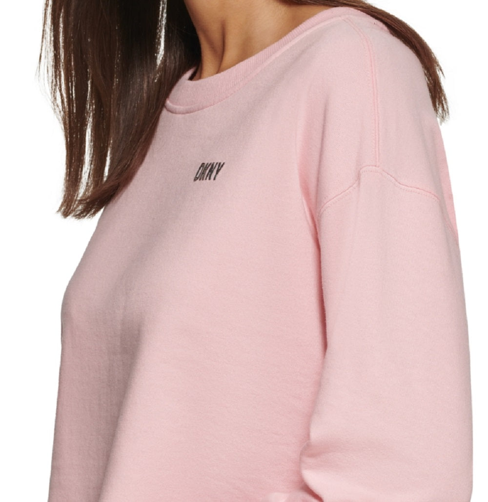 DKNY Women's Metallic Logo Cropped Sweatshirt Pink Size Medium