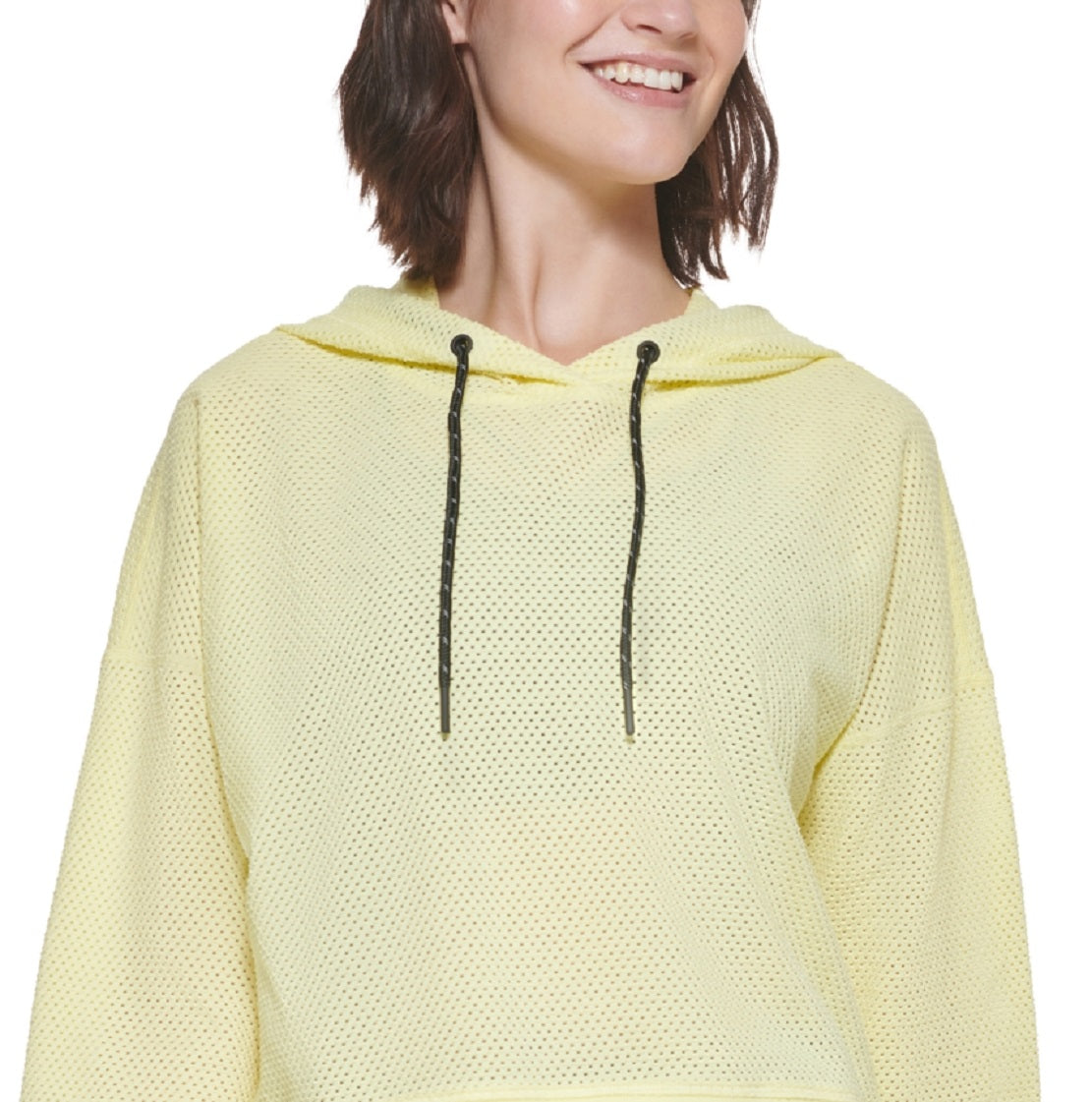 DKNY Women's Mesh Hoodie Yellow Size X-Large