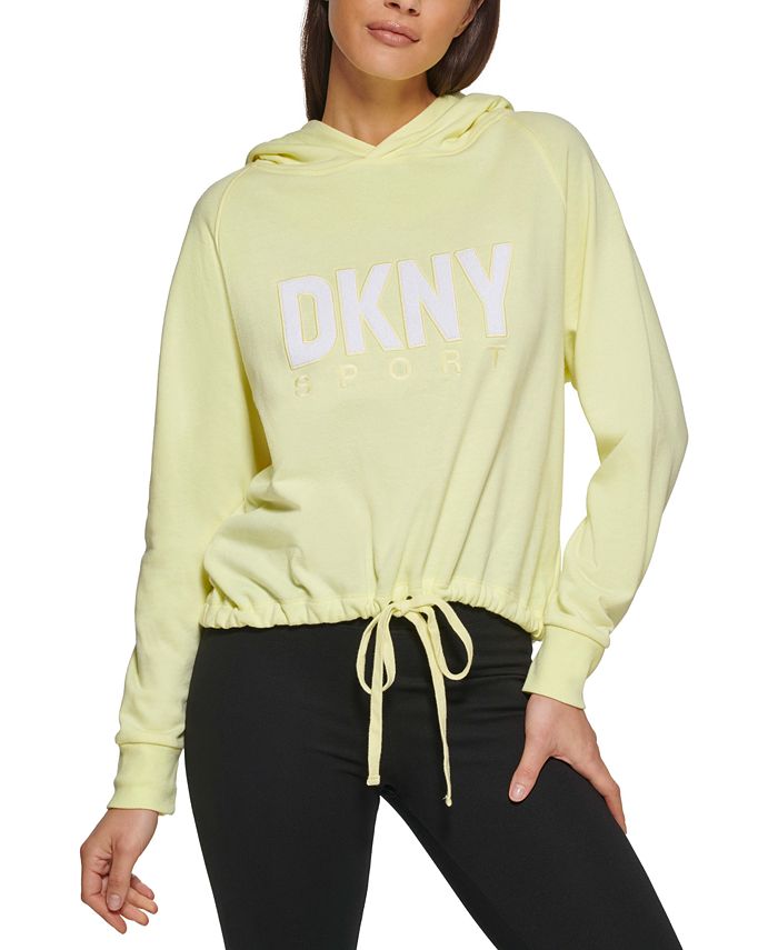 DKNY Women's Drawstring Hem Hoodie Yellow Size X-Small