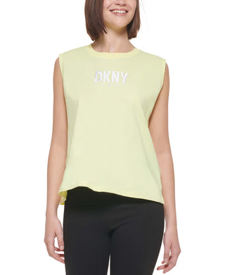 DKNY Women's Cotton Embroidered Logo Muscle Tank Top Yellow Size Small