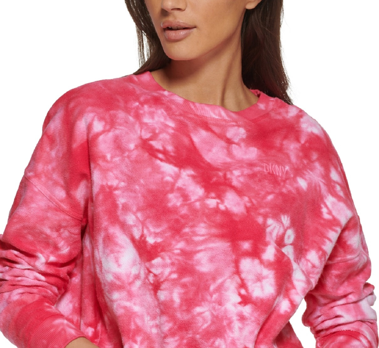 DKNY Women's Cotton Tie Dyed Sweatshirt Pink Size Large